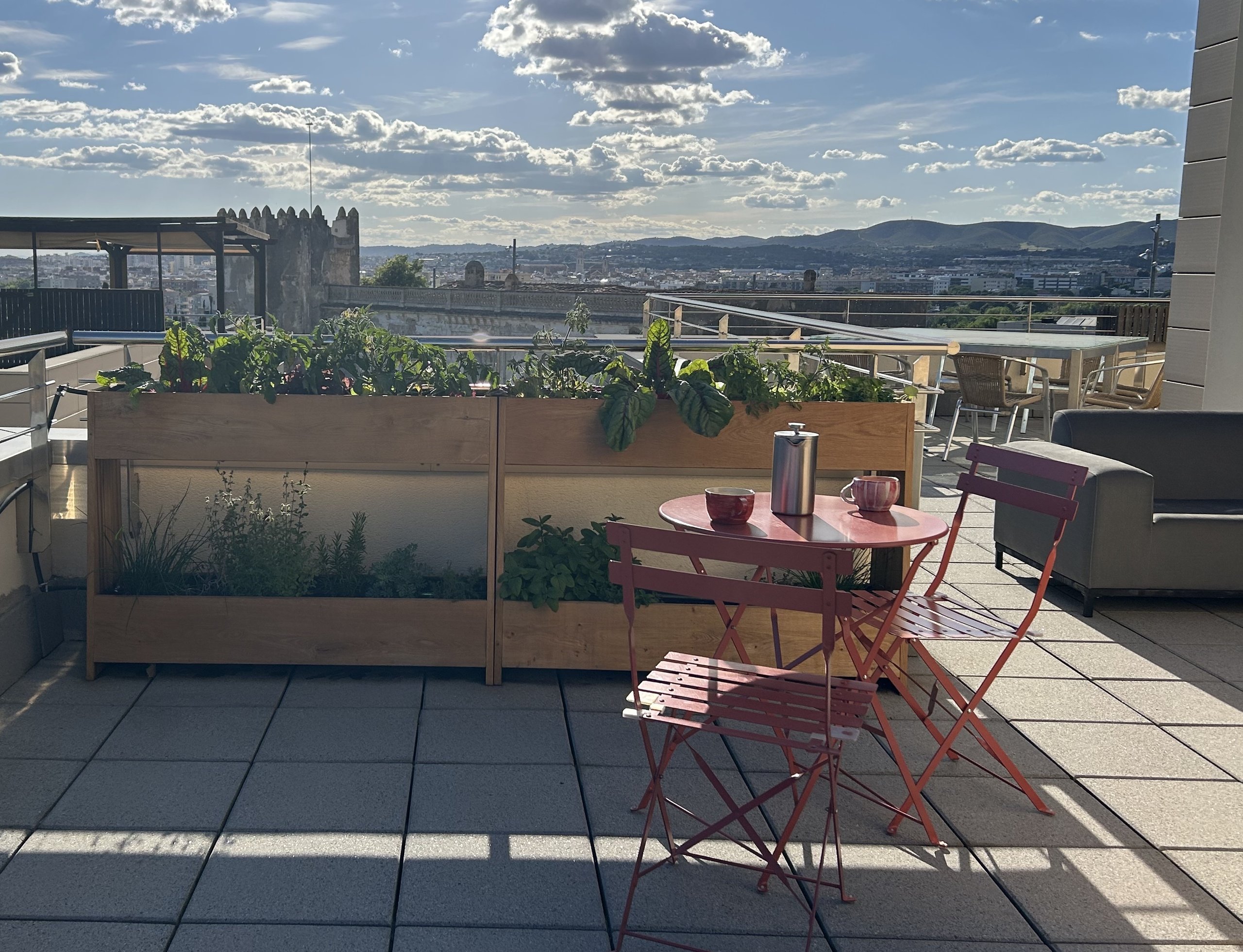 A Nu-tura balcony installation — oak unit planted with edibles